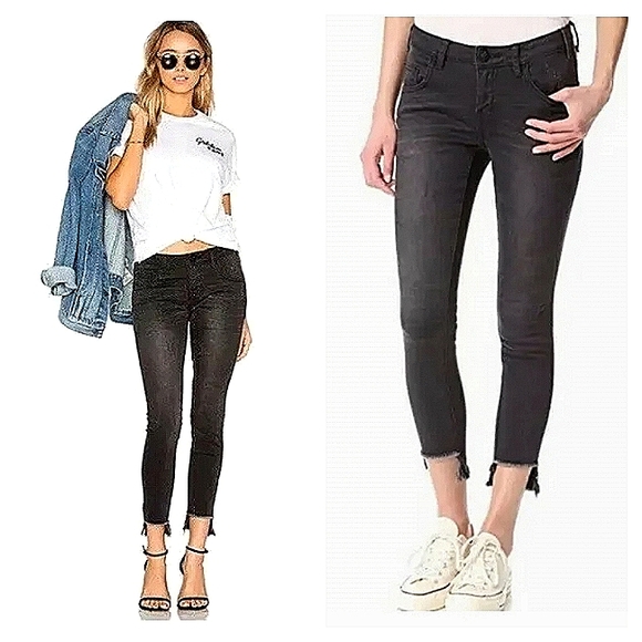 One Teaspoon Freebird II Distressed Step Hem Black Dark Fantasy Jeans Size 30 - Picture 15 of 15